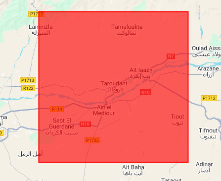 Map showing the study area in Taroudant, Morocco with geographic boundaries and key features